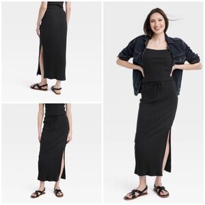 Universal Thread Black Ribbed Maxi Skirt